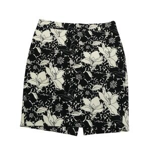 J.Crew The Pencil Skirt Womens 2P Black White Floral Lined‎ Cotton Side Zip Slit